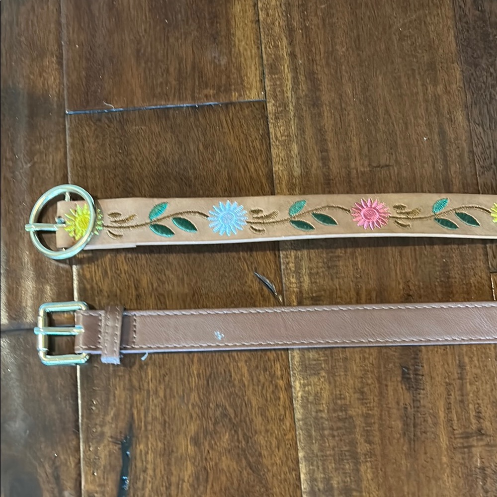 Tan and Yellow Embroidered Floral Belt